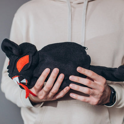 Demonic black cat plush dice bag — creature themed dice bag handmade, with zipper closure.