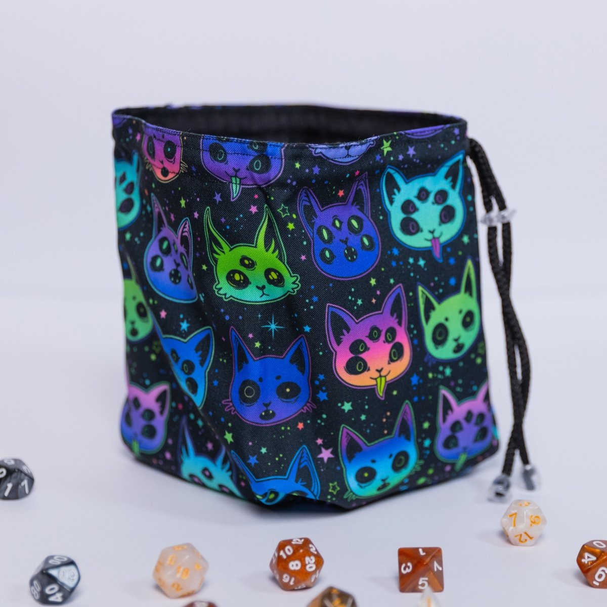 Creepy cat dice bag with pockets - Game Fancy