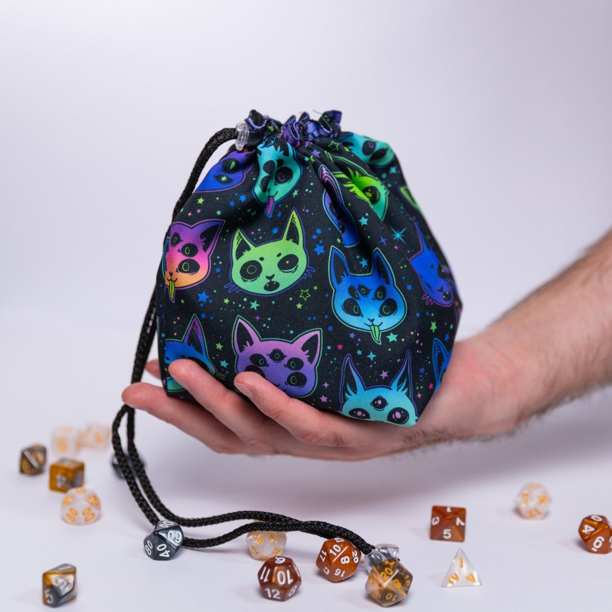 Creepy cat dice bag with pockets - Game Fancy