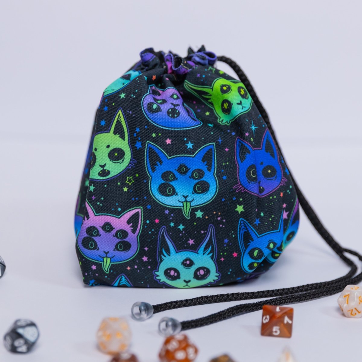 Creepy cat dice bag with pockets - Game Fancy