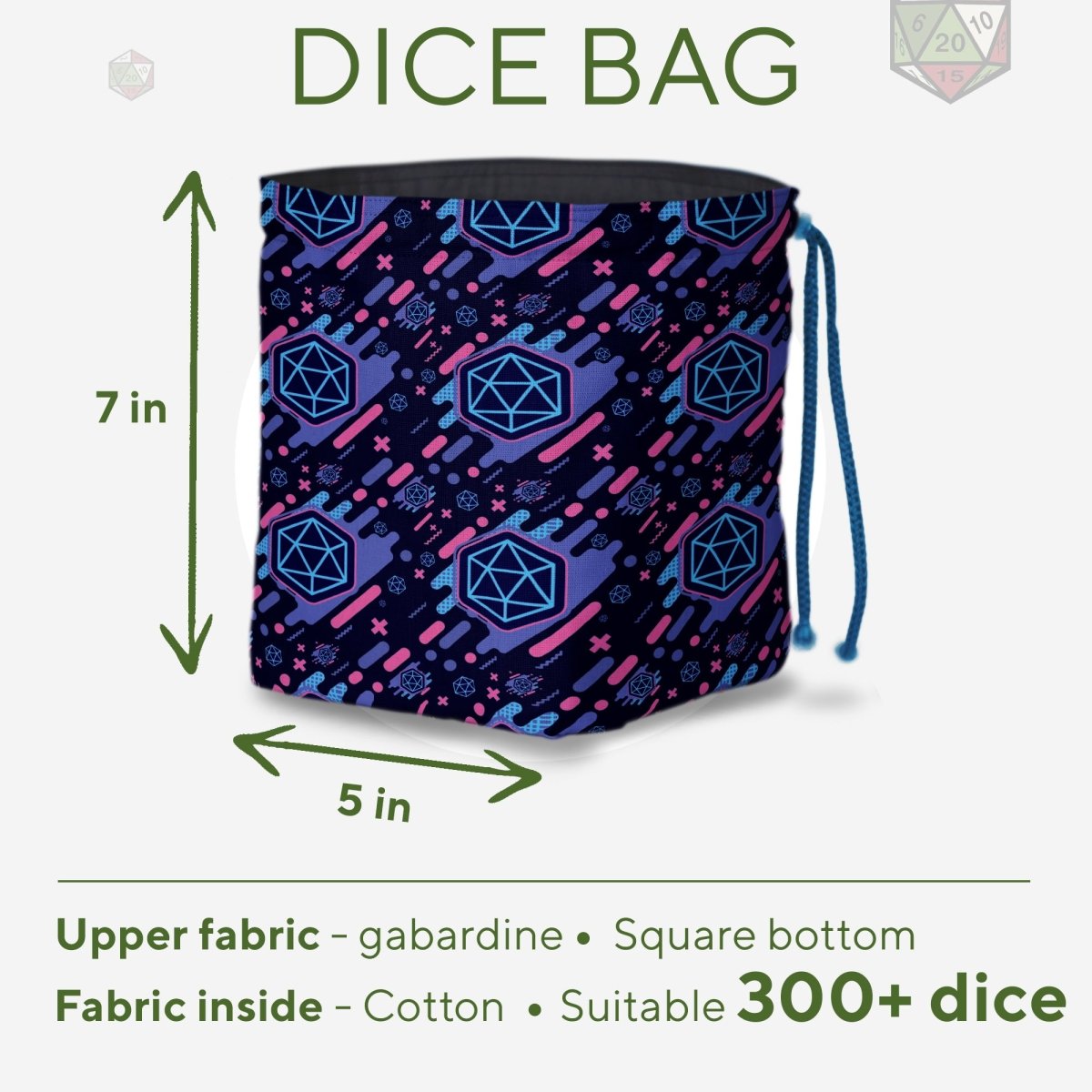 D20 dice bag with pockets - Game Fancy