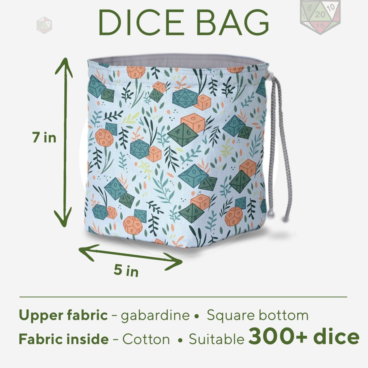 D20 dice bag with pockets for D&D - Game Fancy