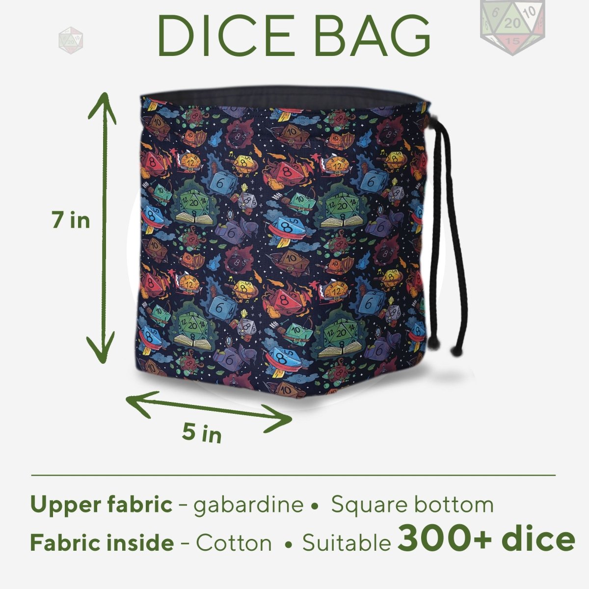 D20 large dice bag pockets - Game Fancy