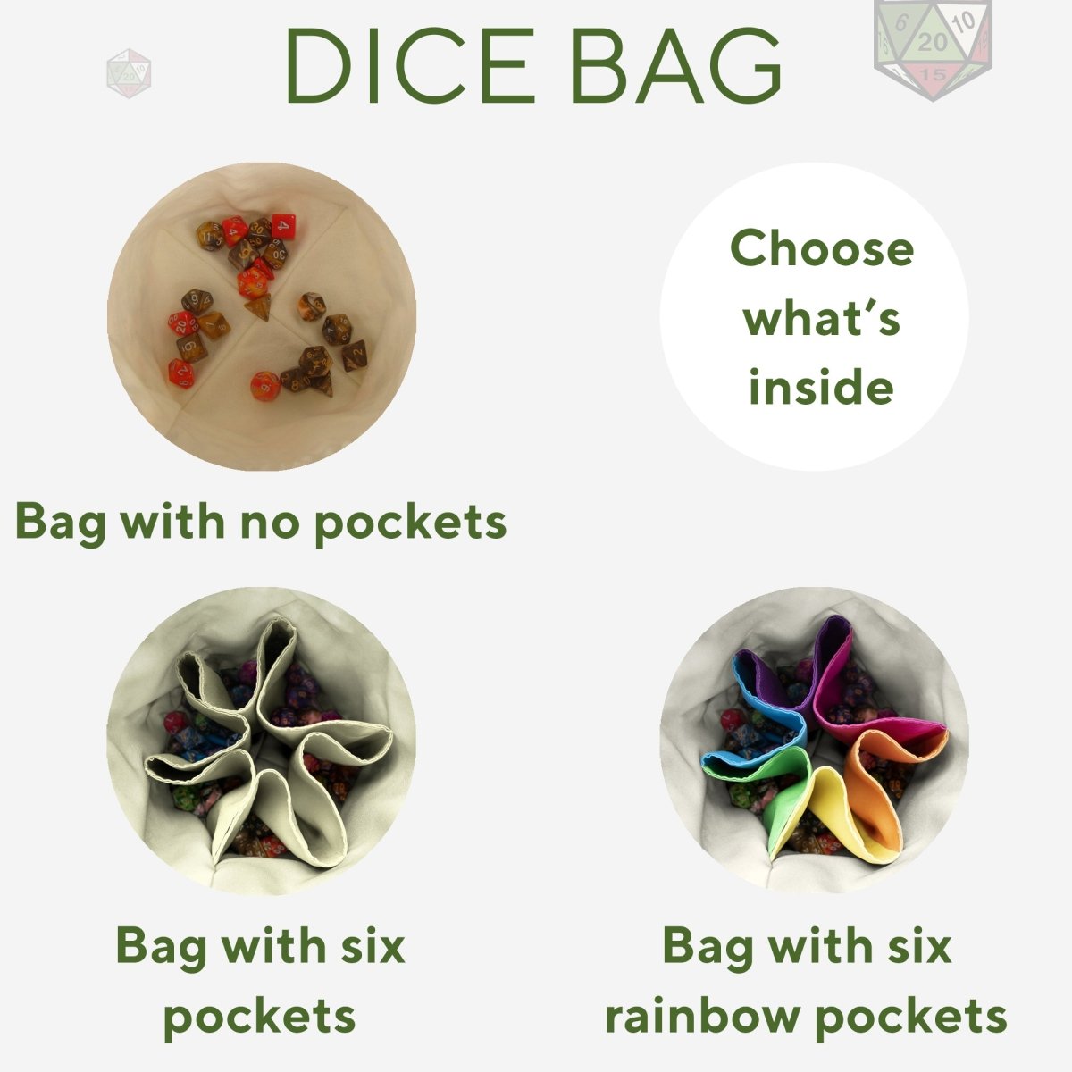 dnd dice bag pockets, holds 300+ dice.