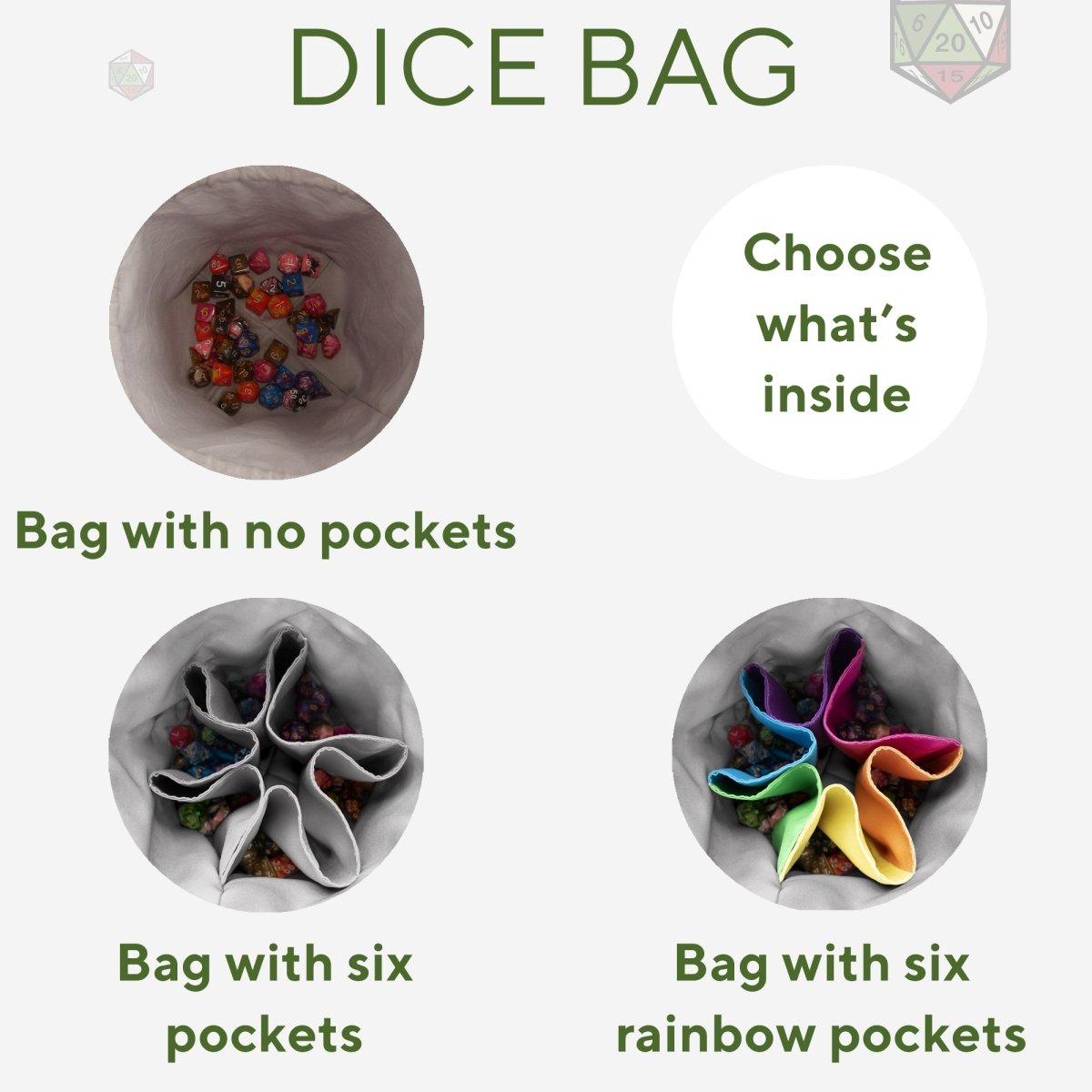 dice bag  with pockets gray, holds 300+ dice.
