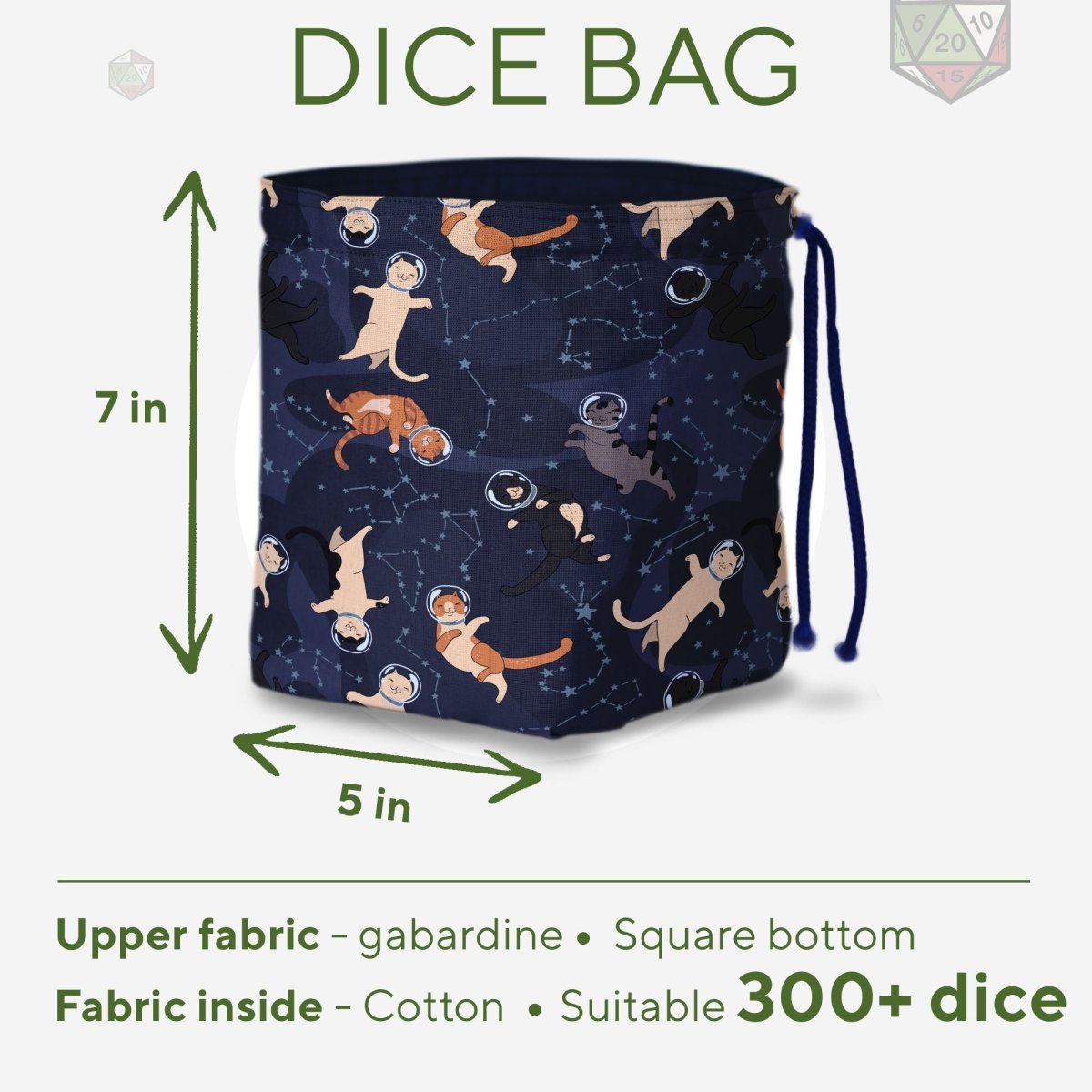 Galaxy cat dice bag with pockets - Game Fancy