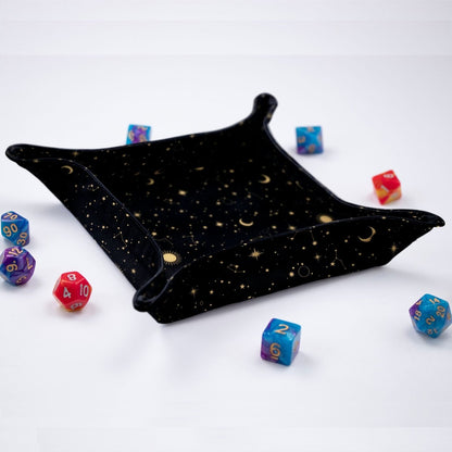 Galaxy dice tray — folding dice tray, compact 5.5-inch rolling surface for travel.