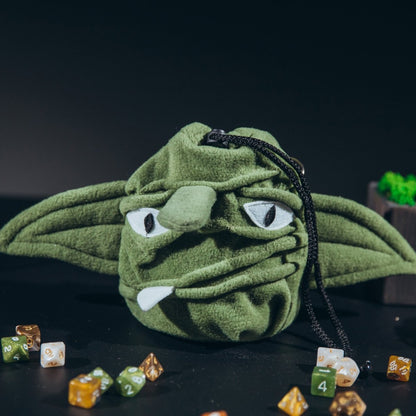 Handmade goblin dice bag — goblincore fleece pouch for chaotic characters.