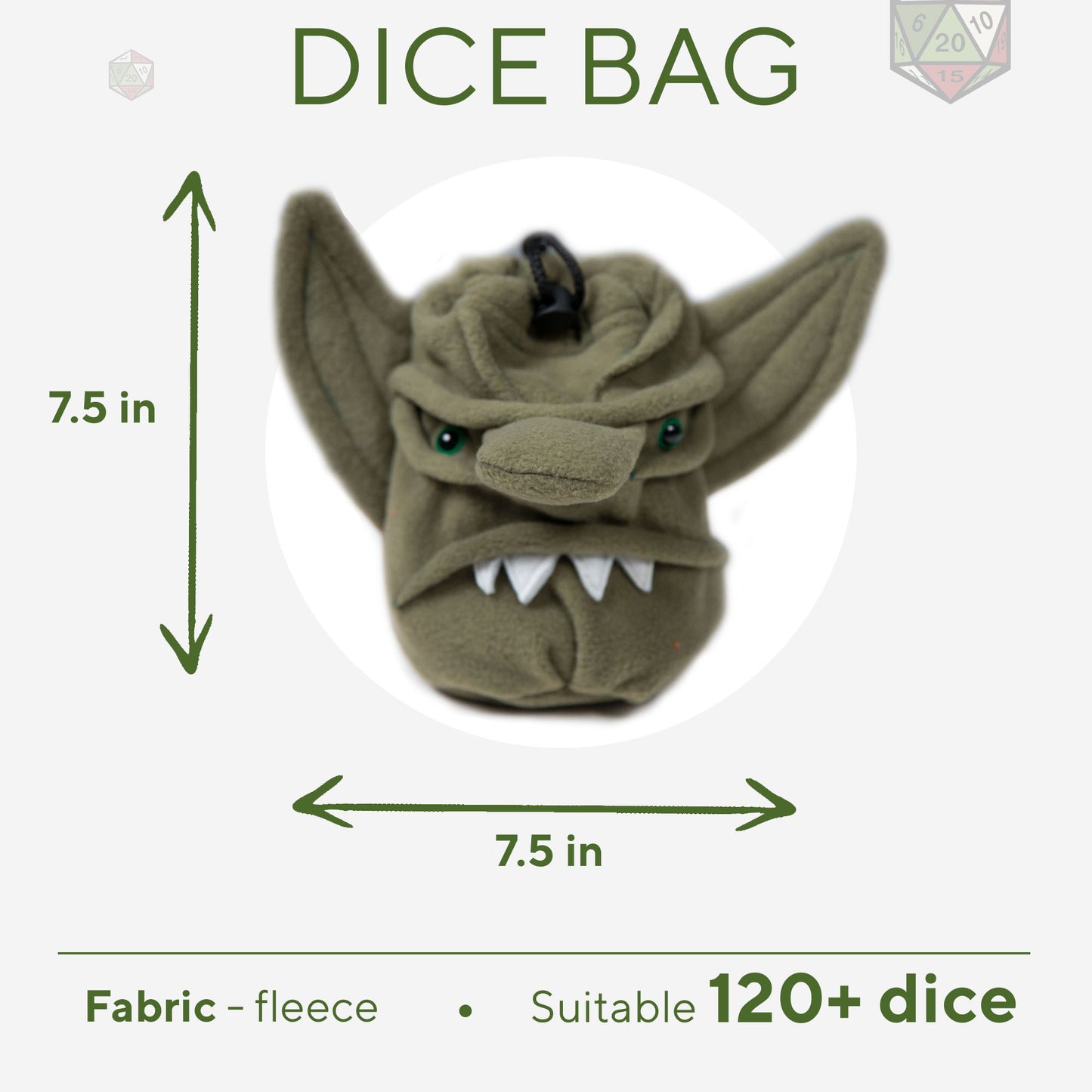 DnD dice bag, Goblin plush, Game bag, Dice bag big