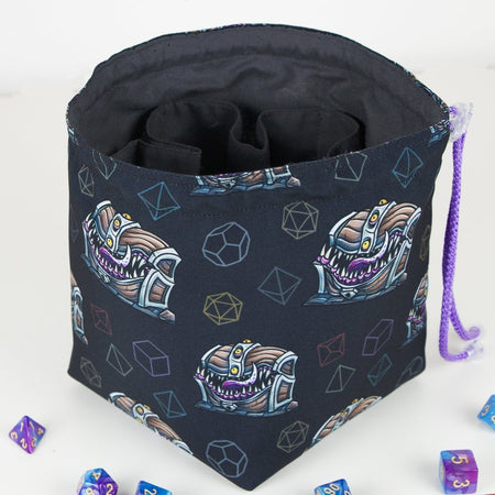 Mimic chest — mimic bag of holding, gabardine dice bag holding 300+ dice