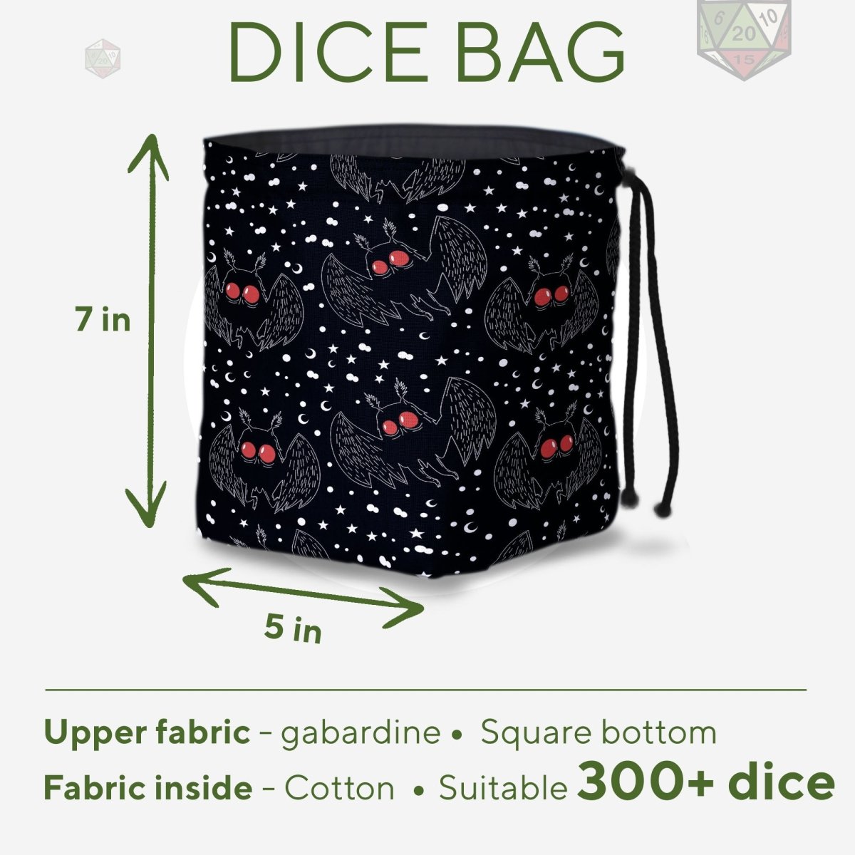 Mothman dice bag with pockets - Game Fancy
