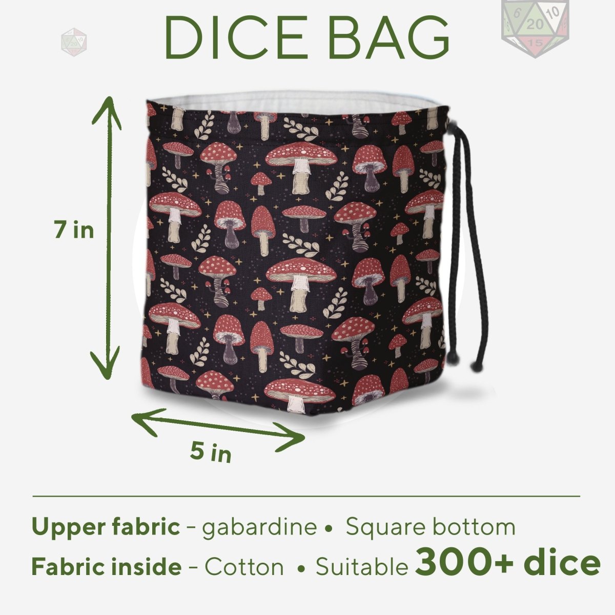 Mushroom dice bag and tray set - Game Fancy