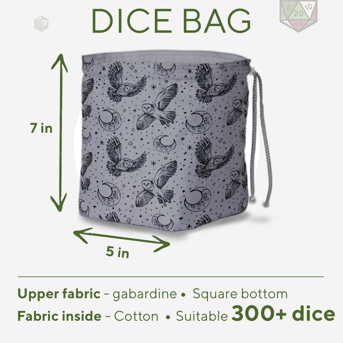 Owl dice bag and tray set - Game Fancy