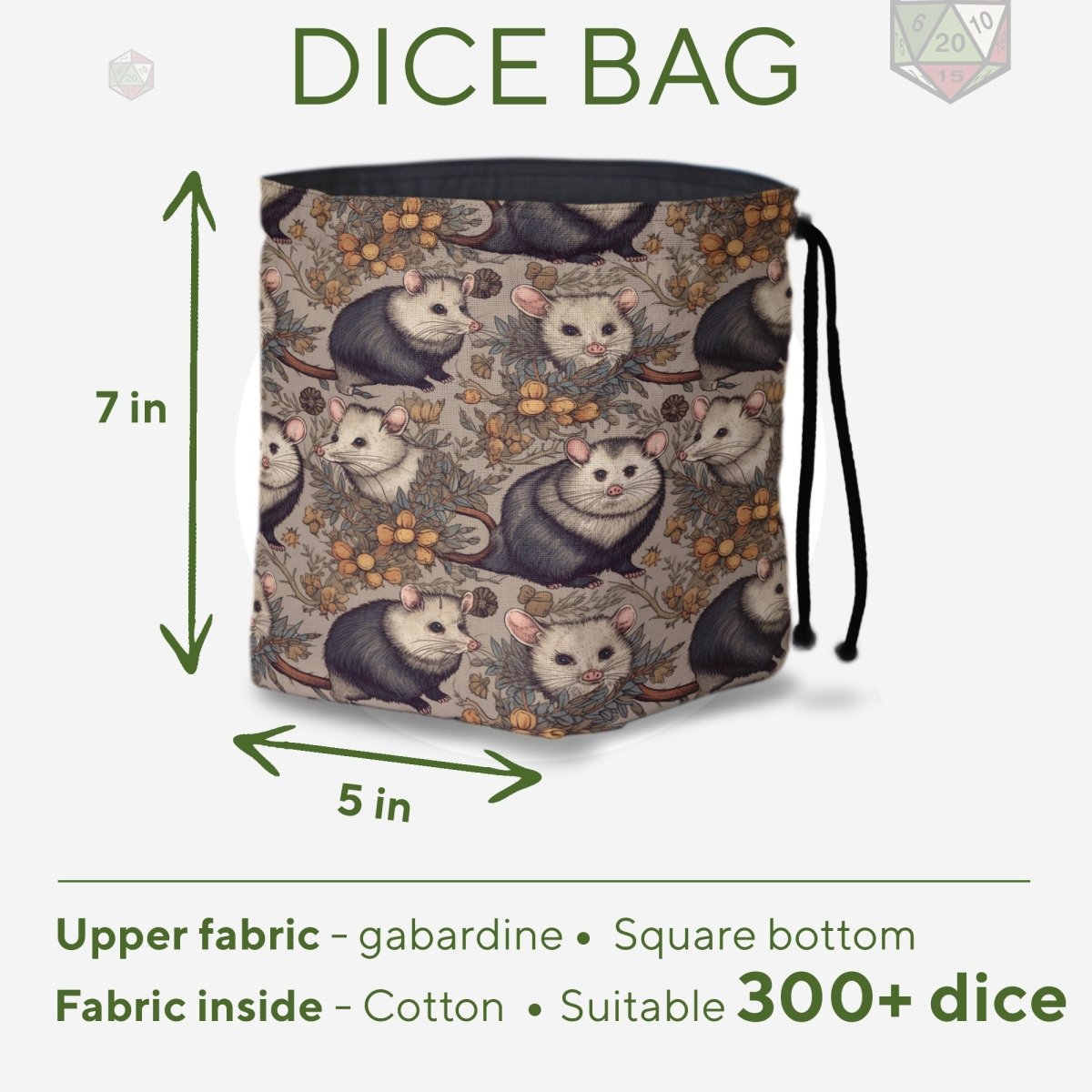 Possum dice bag with pockets - Game Fancy