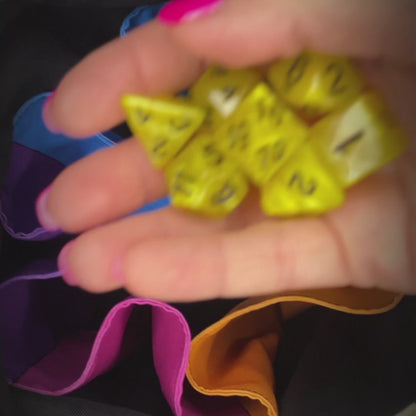 possum dice bag with pockets showing dice access during tabletop gameplay