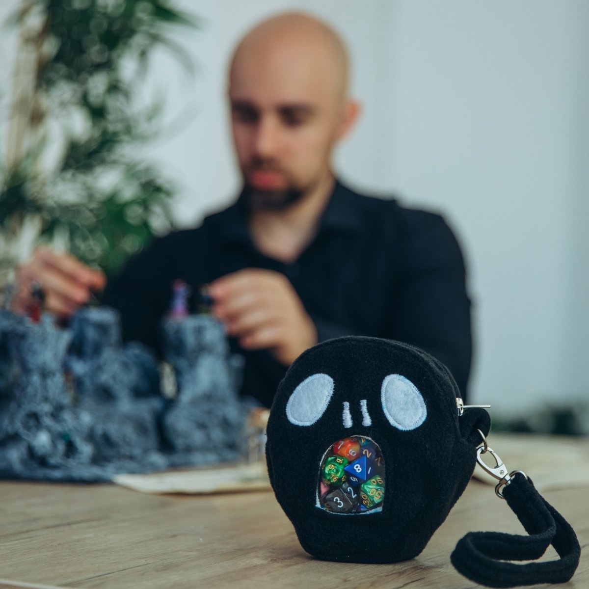 Skull ita bag — handmade dnd ita bag with a clear display window for pins and dice.