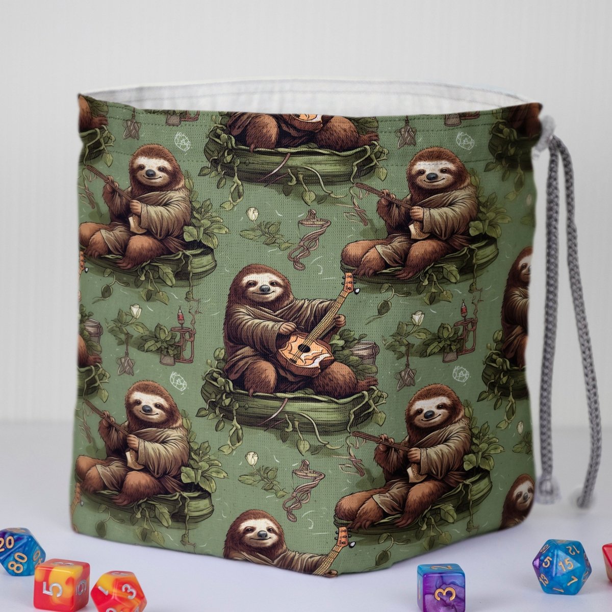 Cozy sloth dice bag — large dice bag with pockets for organizing sets.