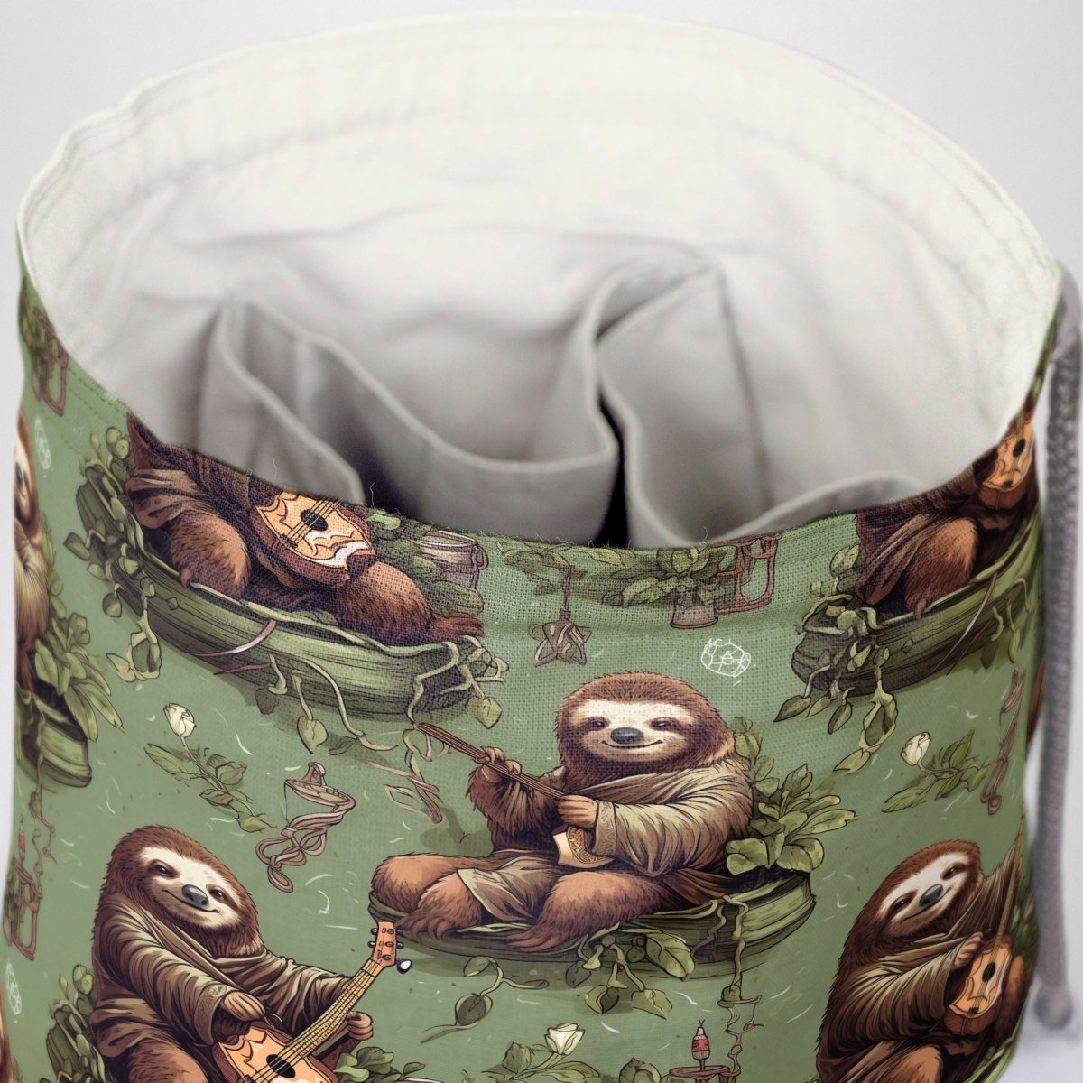 Cozy sloth dice bag — dice bag with pockets for dungeon master multiple sets.