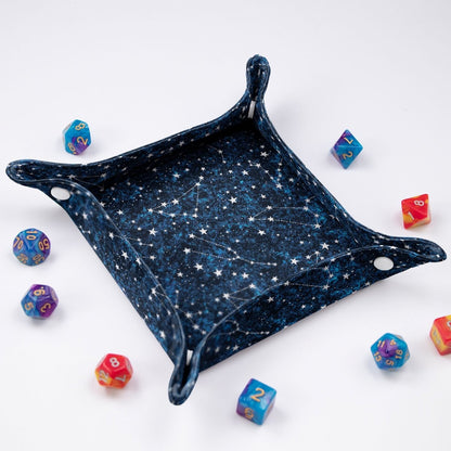 Star constellation dice bag and tray set — matching dice bag and tray gift set for DnD players.