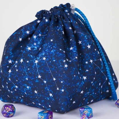 Star constellation dice bag and tray set — handmade DnD gift set — coordinated bag and tray in one design.